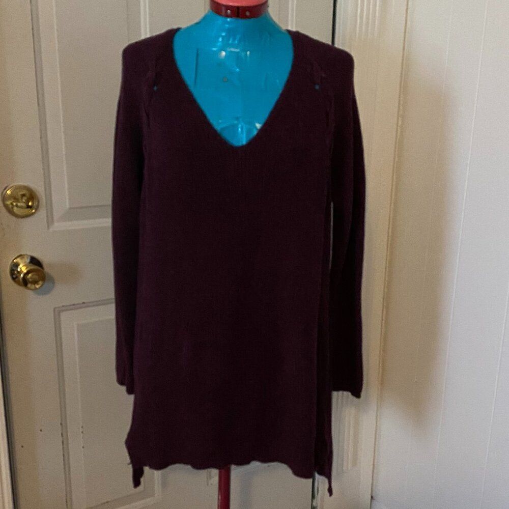 a.n.a. 100% Cotton V-Neck long Sleeve High Low Sweater Tunic Women Size L